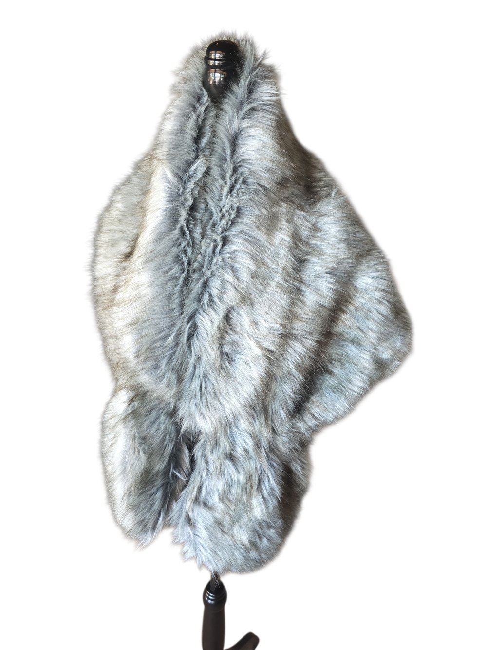 Luxury Silver Gray Faux Fur Stole Wrap - Women's Coat Accessory